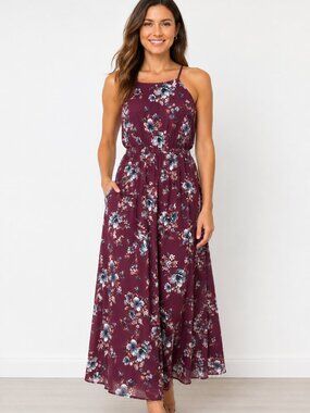 French Grey Nichelle Brushed Knit Floral Maxi Dress French Grey | Size Medium